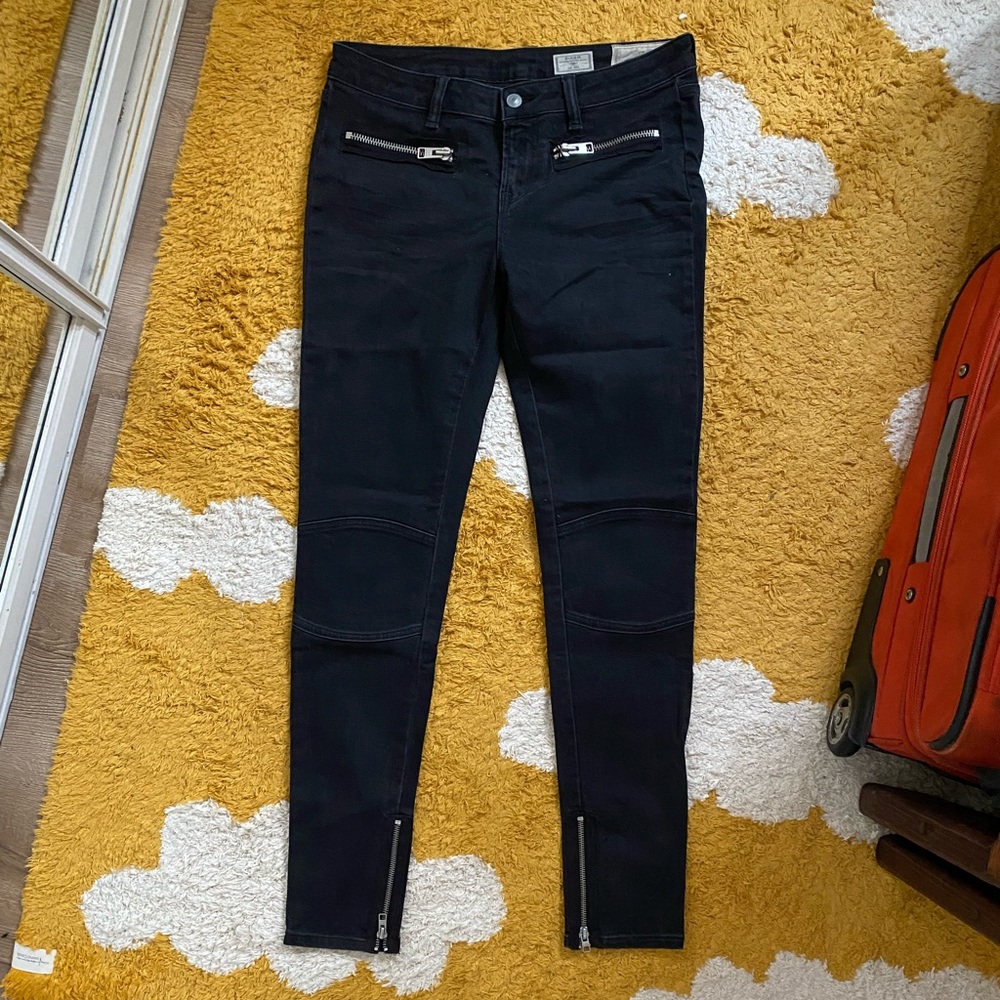 NWOT All Saints black denim moto jeans size 29